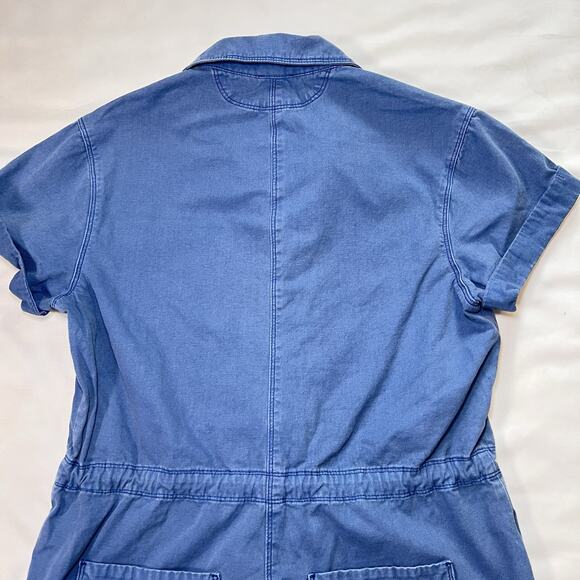 MIOU MUSE Easygoing Romper Size Small Blue 100% Cotton Tie Waist Shorts Casual - Picture 10 of 13